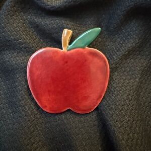 CERAMIC RED Apple Brooch Pin School Teacher End Year Gift Thank You. Make offer